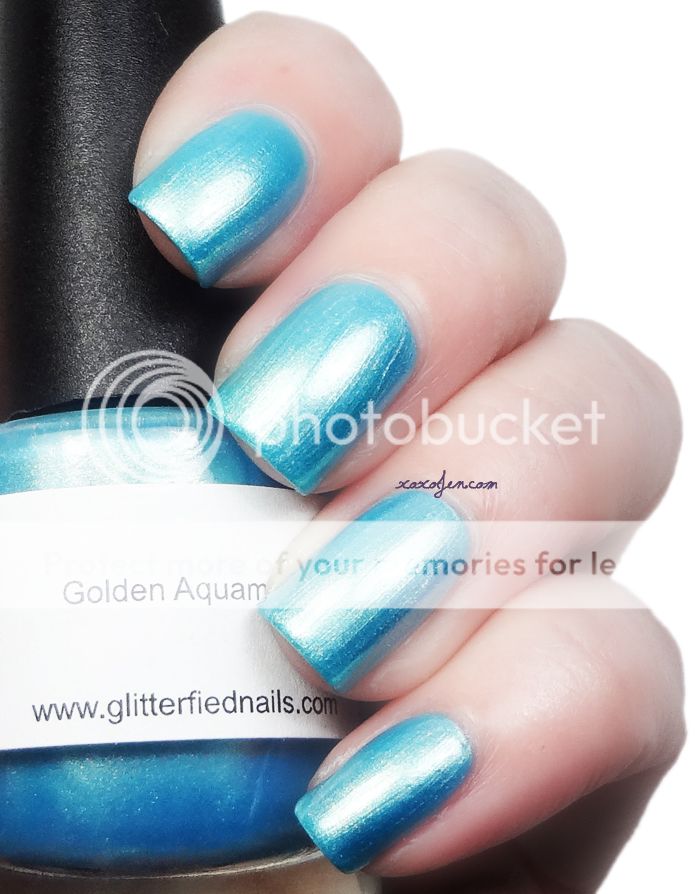 xoxoJen's swatch of Golden Aquamarine from Glitterfied Nails xoxoJen's swatch of Golden Aquamarine from Glitterfied Nails