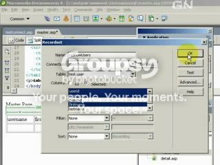 Change recordset settings for master page