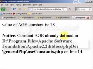 Define AGE constant more than once, browser output