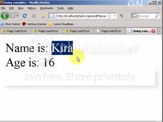 Display value of variables in browser