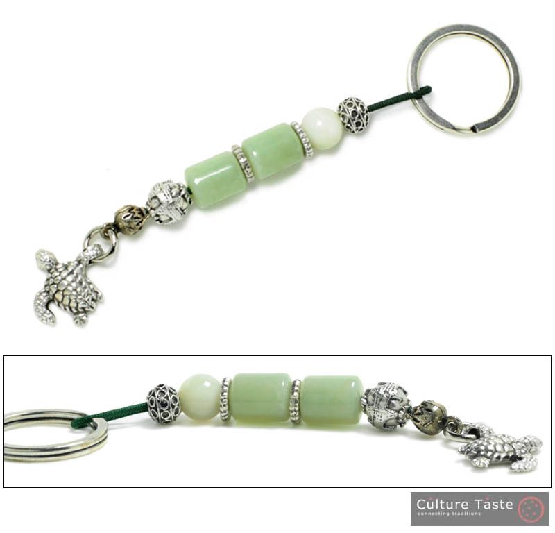 KeyringKey Chain Natural Jade Gemstone & Turtle Motif