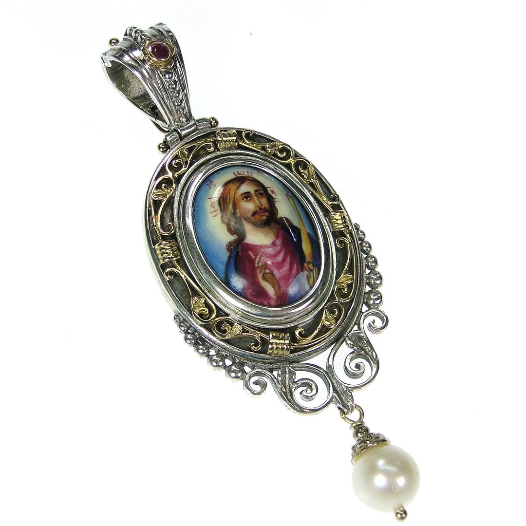 Gerochristo 3384 Solid Gold, Silver & Enamel Hand Painted Virgin Mary